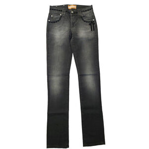 John Galliano Low-Rise Straight Leg Black Velvet Ribbon Jeans Denim Sz 27 NWT